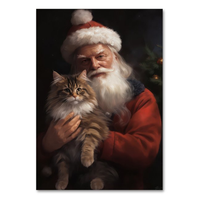 Numéro De Table Maine Coon avec Noël Festif du Père Noël (Par défaut)