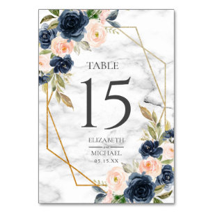 Numéro De Table Marbre bleu bleu marine Mariage géométrique floral