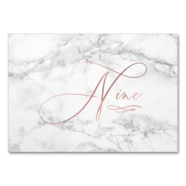 Numéro De Table Marbre Faux Or Rose Calligraphie Romantique Neuf 9 (Devant)