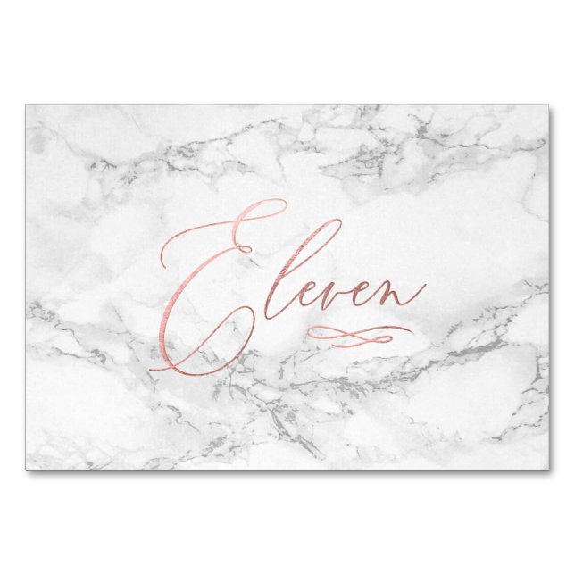 Numéro De Table Marbre Faux Or Rose Calligraphie Romantique Onze (Devant)
