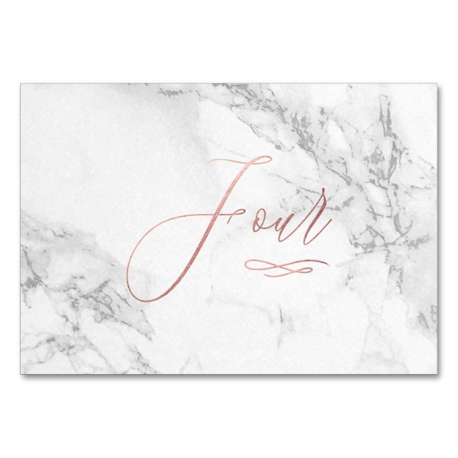 Numéro De Table Marbre Faux Or Rose Calligraphie Romantique Quatre (Dos)