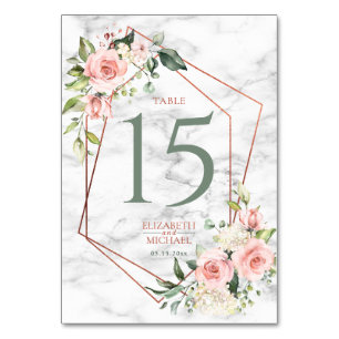 Numéro De Table Marbre géométrique cuivre rose floral