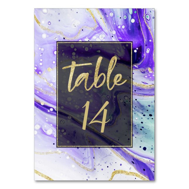 Numéro De Table Marbre pourpre avec feuille d'or Mariage (Par défaut)