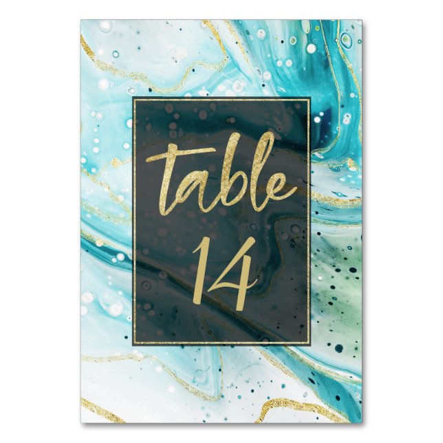 Numéro De Table Marbre Turquoise à éclaboussure épaisse avec Maria (Par défaut)