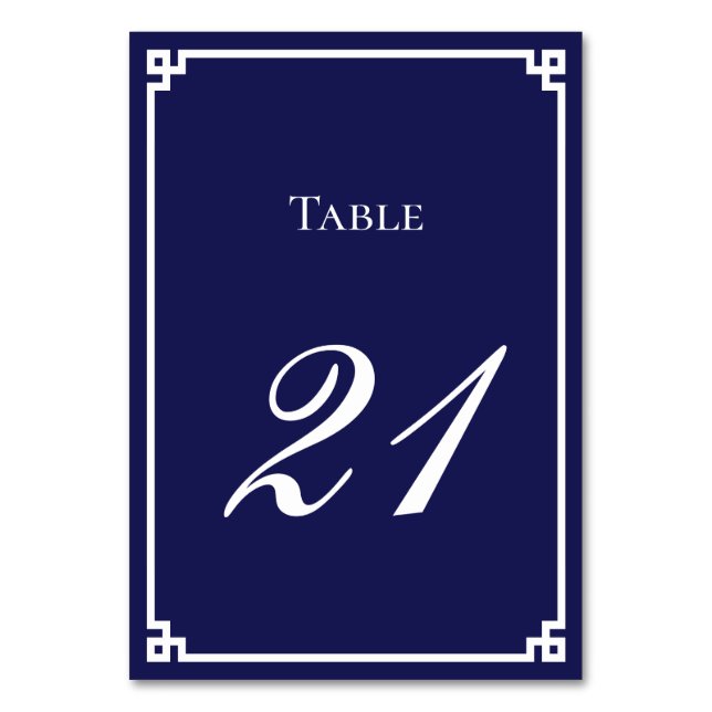 Numéro De Table Mariage à bordure grecque bleue marine et blanche (Par défaut)