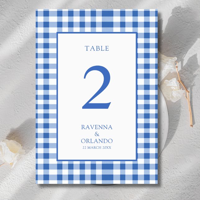 Numéro De Table Mariage à Carreaux Bleu Bébé à Carreaux Gingham Ru (Créateur téléchargé)