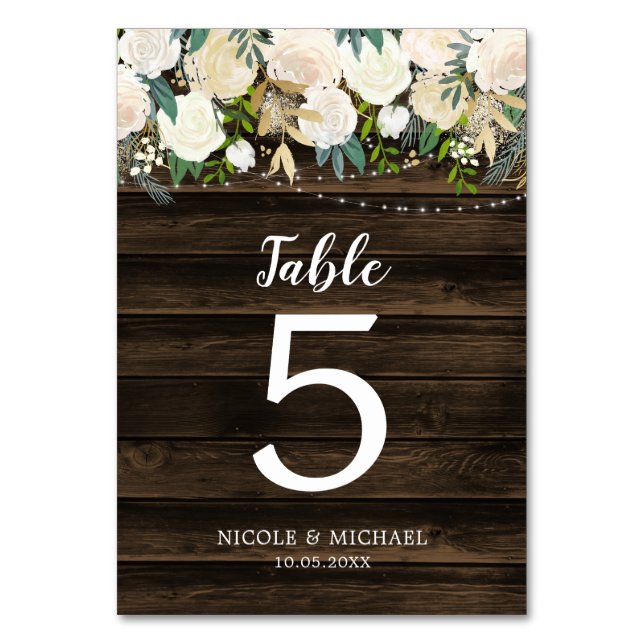 Numéro De Table Mariage à cordes florales blanches rustiques (Par défaut)