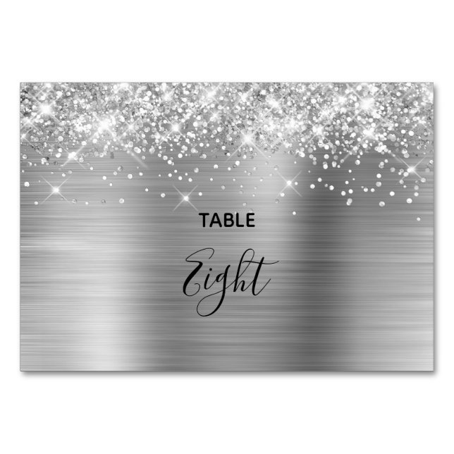 Numéro De Table Mariage à Faux Paillettes Argentées (Devant)