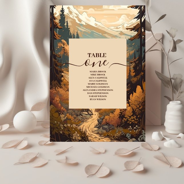 Numéro De Table Mariage À feuillage persistant Rustic Mountain For (Créateur téléchargé)
