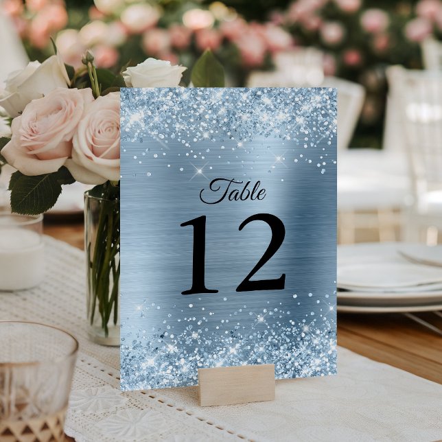 Numéro De Table Mariage à huile bleu clair (Glittery Light Blue Foil Wedding Table Number)