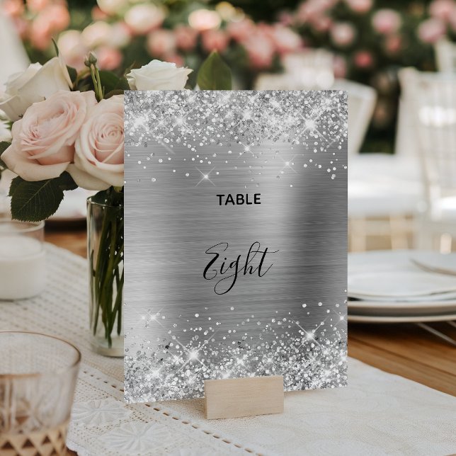 Numéro De Table Mariage à huile d'argent (Glittery Silver Foil Wedding Table Number)