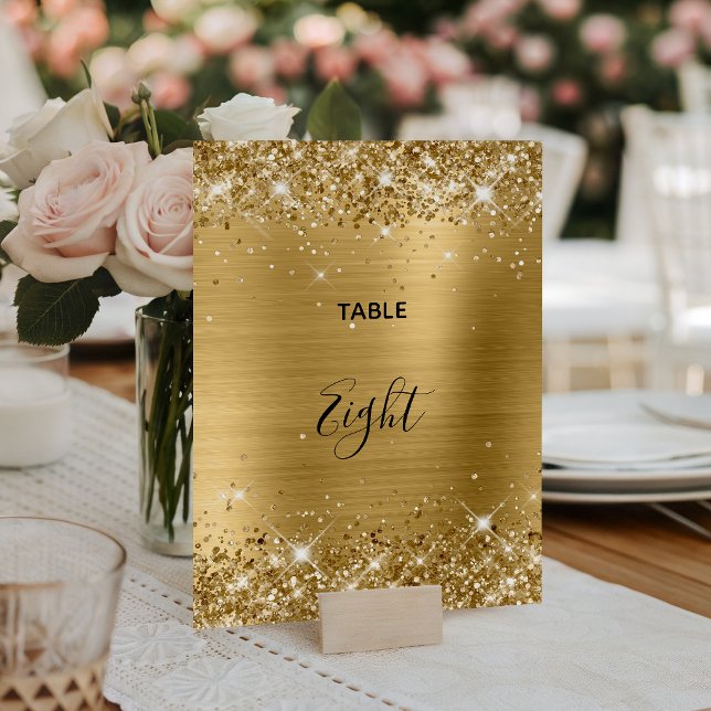 Numéro De Table Mariage à huile d'or (Glittery Gold Foil Wedding Table Number)