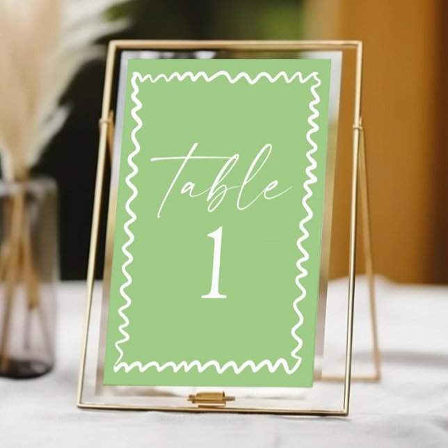 Numéro De Table Mariage à la frontière ondulée verte et citrus cap (Créateur téléchargé)