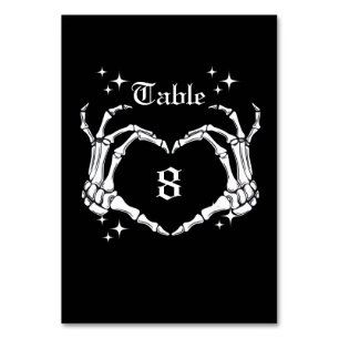 Numéro De Table Mariage à la main en forme de cœur de squelette