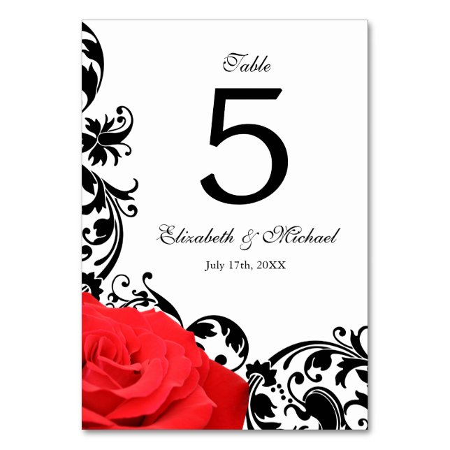 Numéro De Table Mariage à la Rose Rouge et au Fleuri Noir (Par défaut)