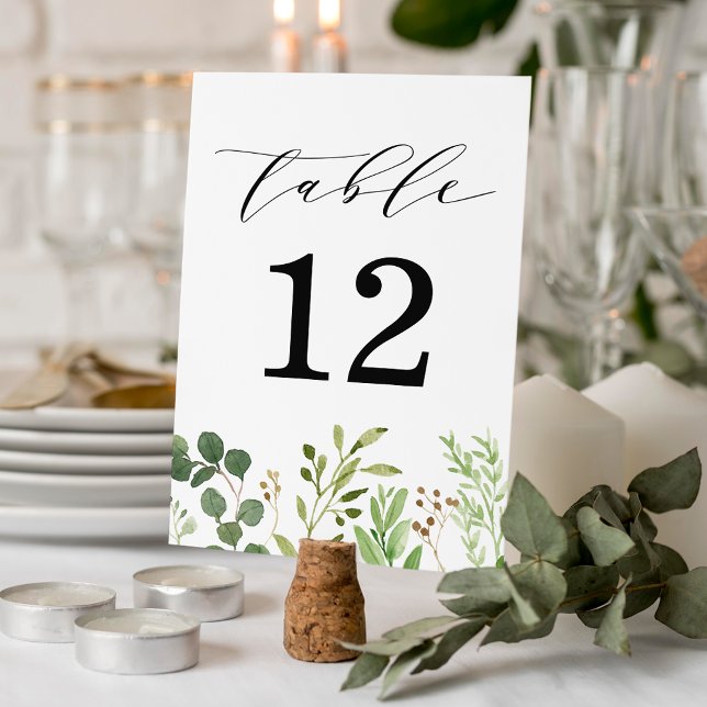 Numéro De Table Mariage à la verdure à l'aquarelle (Créateur téléchargé)
