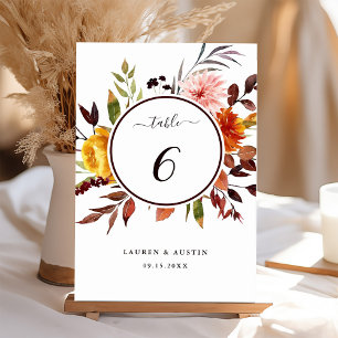 Numéro De Table Mariage à l'aquarelle de jardin d'automne 
