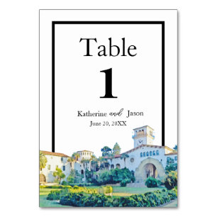 Numéro De Table Mariage à l'aquarelle du palais de justice de Sant