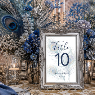 Numéro De Table Mariage à l'aquarelle éthérée Plumes de paon TLW26