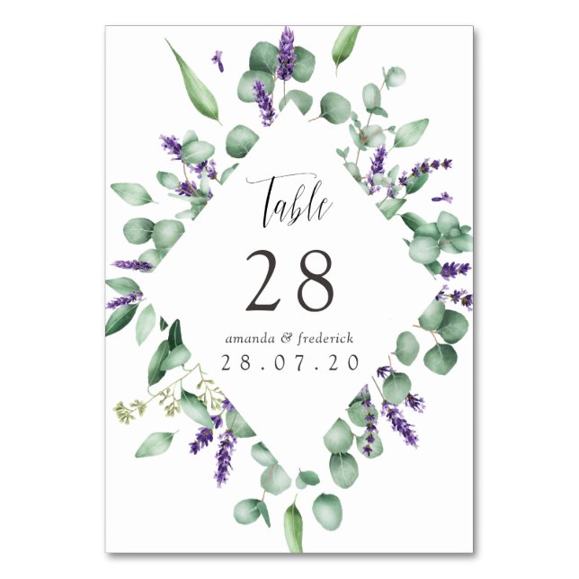 Numéro De Table Mariage à l'aquarelle Eucalyptus & Lavande avec ve (Par défaut)