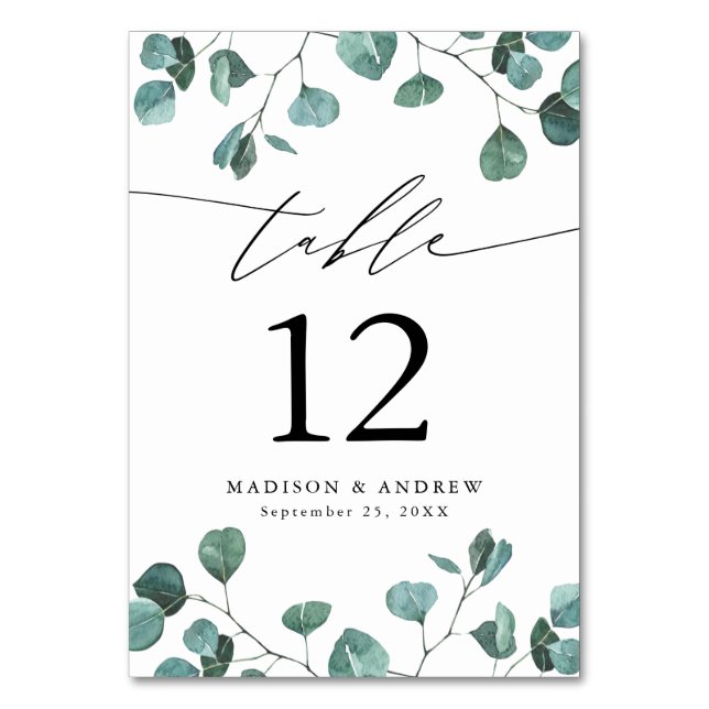 Numéro De Table Mariage à l'aquarelle moderne Eucalyptus Verdure (Par défaut)