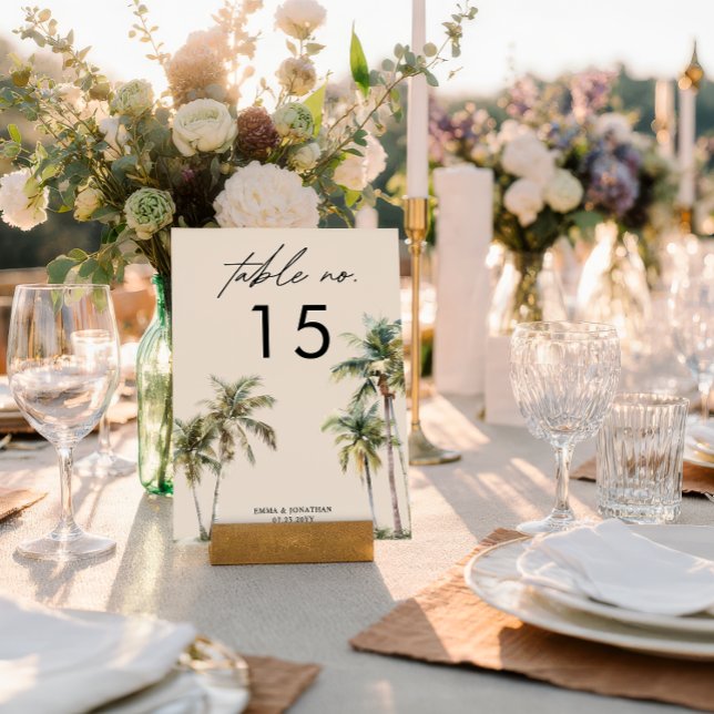 Numéro De Table Mariage à l'aquarelle Palmier Destination côtière (Créateur téléchargé)