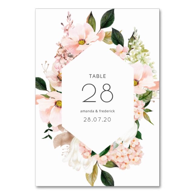 Numéro De Table Mariage à l'aquarelle pastel rose poudré Hydrangea (Par défaut)