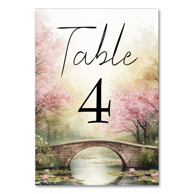Numéro De Table Mariage à l'aquarelle romantique Pont & Fleurs ros (Par défaut)