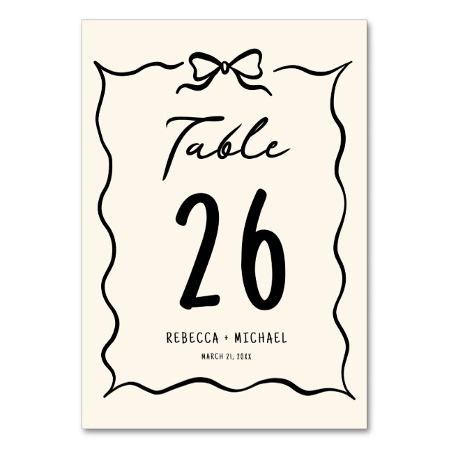 Numéro De Table Mariage à l'arc en main noir et crème dessiné à la (Par défaut)