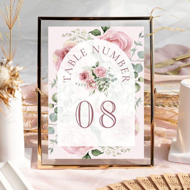 Numéro De Table Mariage à l'arche de fleurs d'eucalyptus rose blus (Créateur téléchargé)