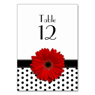 Numéro De Table Mariage à points de polka noir blanc rouge marguer