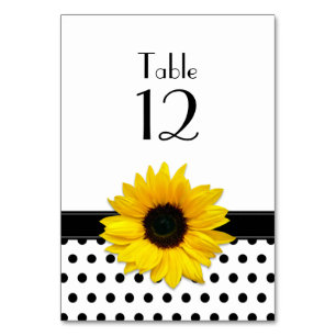 Numéro De Table Mariage à points Polka blanc noir