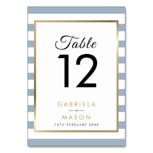 Numéro De Table Mariage à rayures bleu poussiéreux Faux papier d