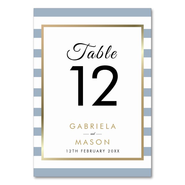Numéro De Table Mariage à rayures bleu poussiéreux | Faux papier d (Par défaut)