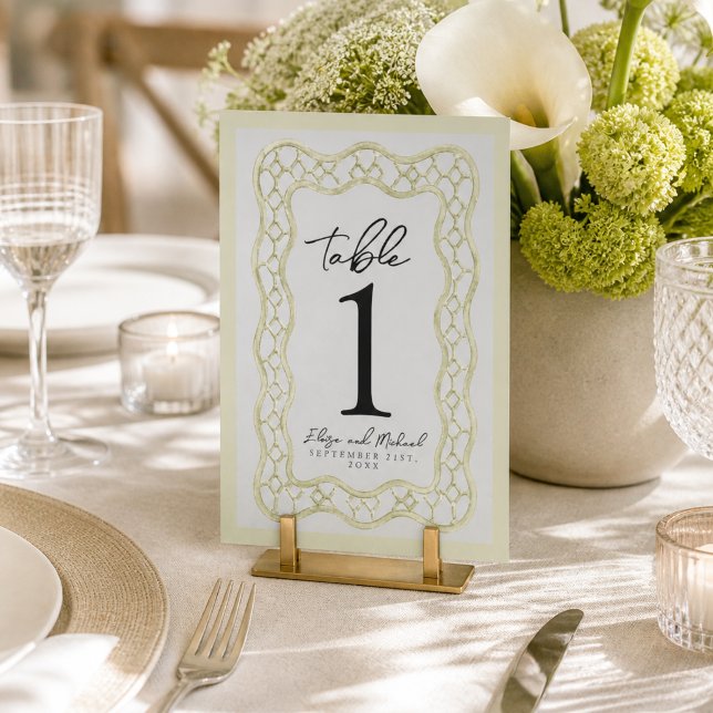 Numéro De Table Mariage à Treillis Français Vert Sauge (Sage Green French Trellis Wedding Table Number)