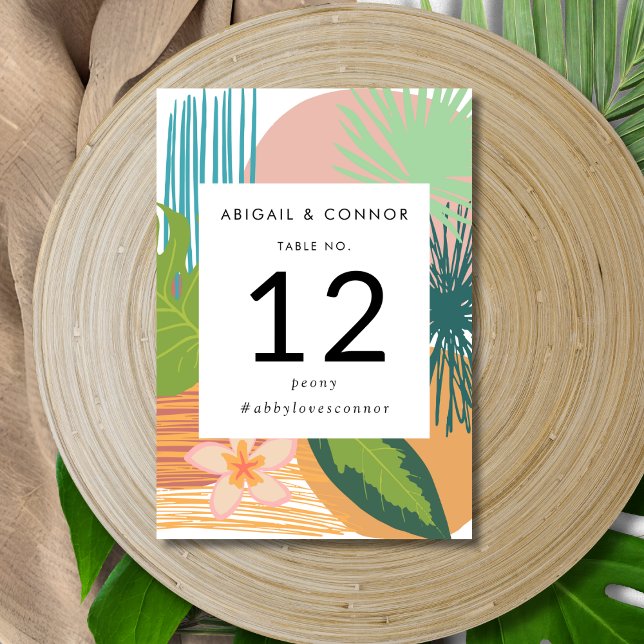 Numéro De Table Mariage Abstrait Tropical Corail Sarcelle Gras (Créateur téléchargé)