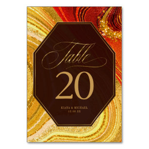 Numéro De Table Mariage Agate Abstrait Hot Orange ID827