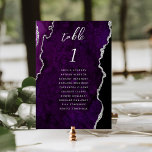 Numéro De Table Mariage Agate Argent Violet<br><div class="desc">Cette élégante carte de numéro de table de mariage moderne présente un fond d'agate aquarelle violet coupé avec une fausse brillance argentée. Le mot "table" apparaît dans une écriture manuscrite gris argent. Ajoutez les noms de vos invités qui sont affectés à chaque table.</div>