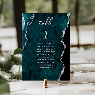Numéro De Table Mariage Agate Bleu Turquoise Argent