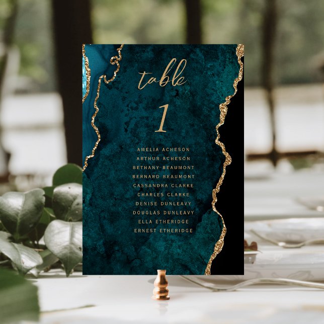 Numéro De Table Mariage Agate Bleu Turquoise Or (Créateur téléchargé)