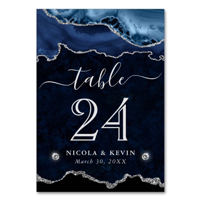Numéro De Table Mariage Agate Fausse Pailletée Bleue et Argentée (Par défaut)
