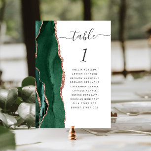 Numéro De Table Mariage Agate Or Rose Vert Emeraude