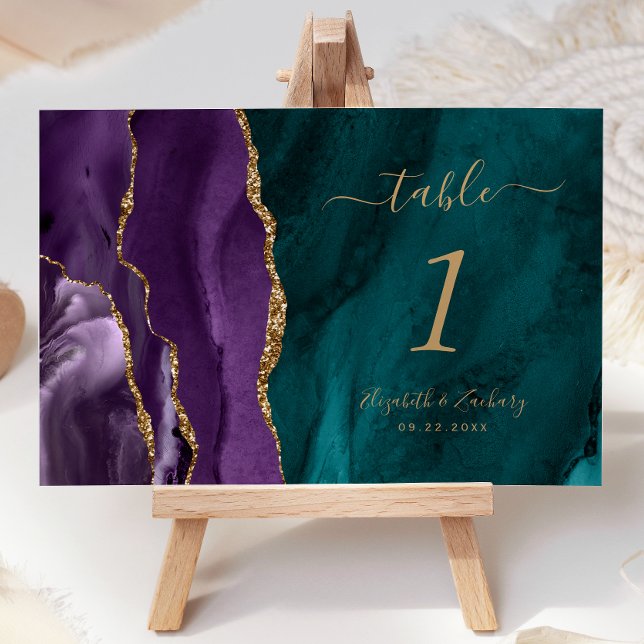 Numéro De Table Mariage Agate sarcelle Or Violet (Créateur téléchargé)