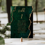 Numéro De Table Mariage Agate Vert Émeraude et Or<br><div class="desc">Cette élégante carte de numéro de table de mariage moderne présente un fond d'agate aquarelle vert émeraude rehaussé de faux strass dorés. Le mot "table" apparaît dans une écriture manuscrite de couleur or. Ajoutez les noms de vos invités qui sont affectés à chaque table.</div>