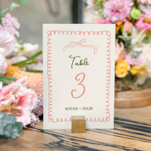 Numéro De Table Mariage amusant français rose et vert tiré à la ma