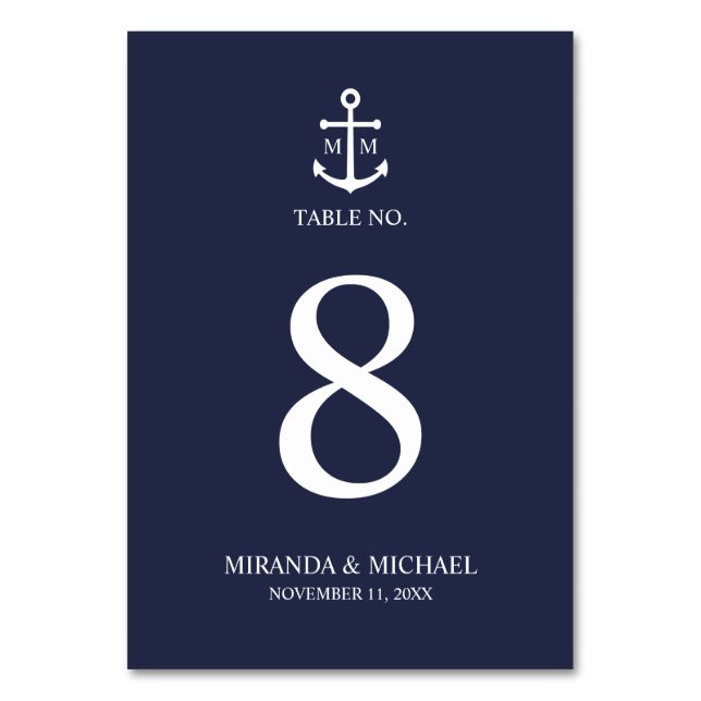 Numéro De Table Mariage Ancre bleu marine (Par défaut)