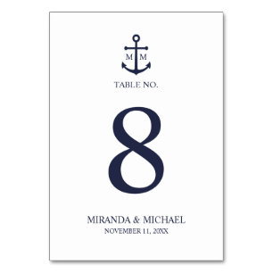 Numéro De Table Mariage Ancre bleu marine