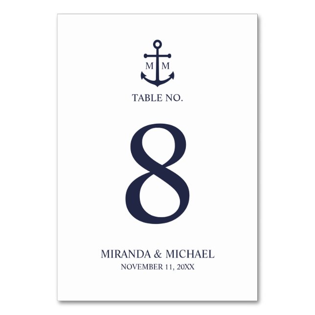 Numéro De Table Mariage Ancre bleu marine (Dos)