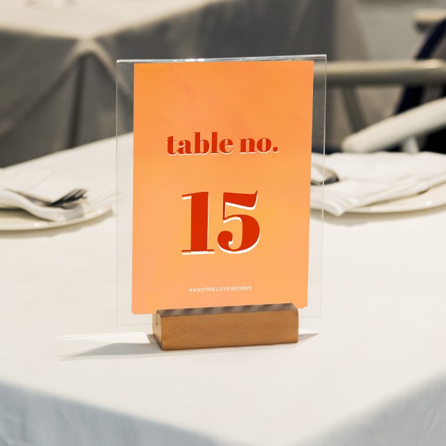 Numéro De Table Mariage aquarelle au coucher du soleil orange vif  (Créateur téléchargé)