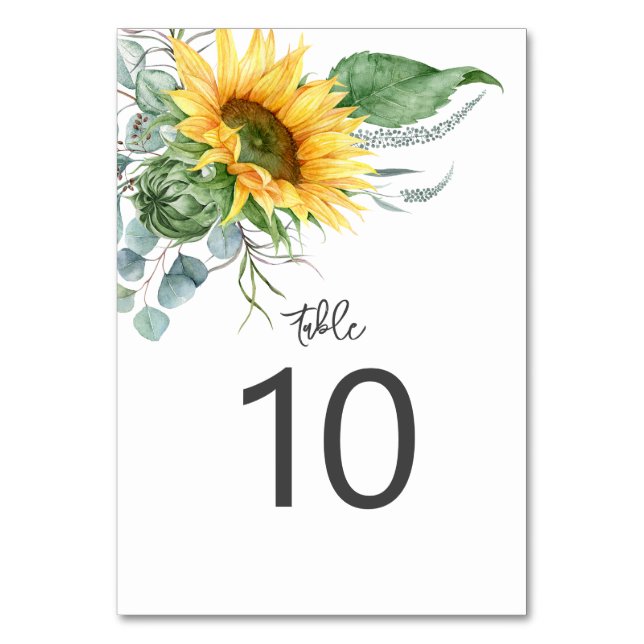 Numéro De Table Mariage aquarelle au tournesol rustique et eucalyp (Par défaut)